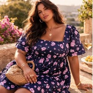 DRAPER JAMES Dottie Satin Babydoll Mini Dress in Zinnia Purple Plum Navy Blue